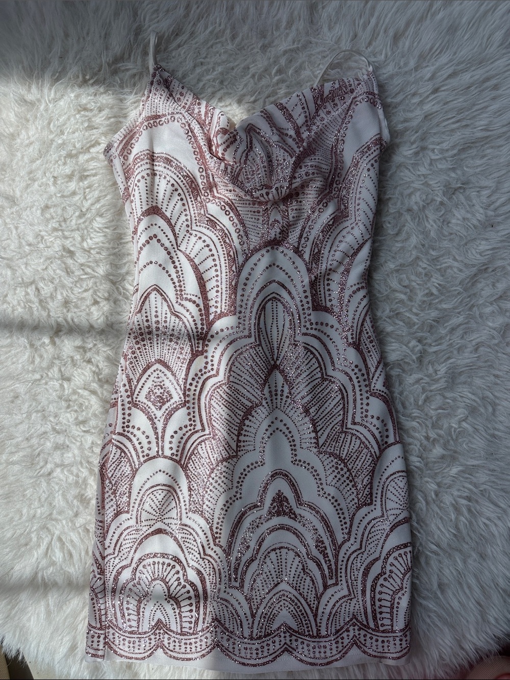 White & Pink Patterned Hoco Dress